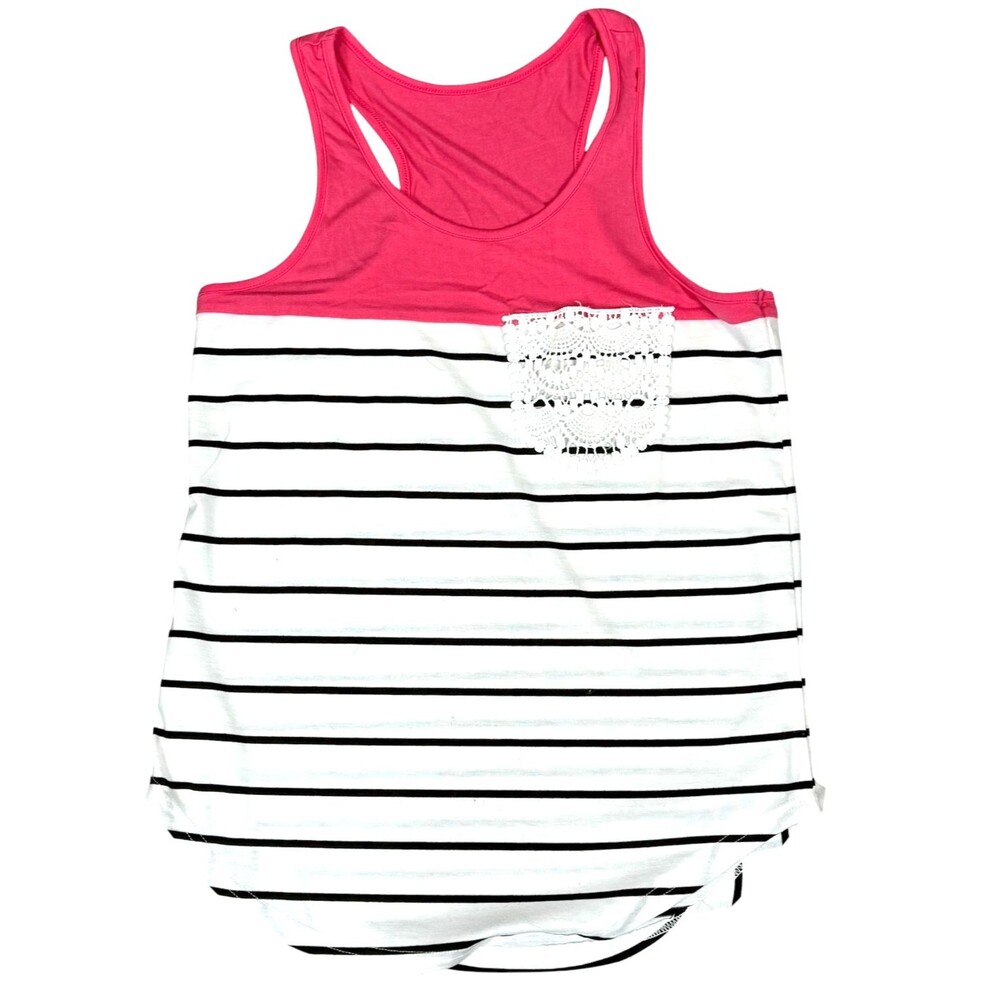 Hount Crochet Colorblock Racerback Tank Top Small Preppy Pink White Black Stripe